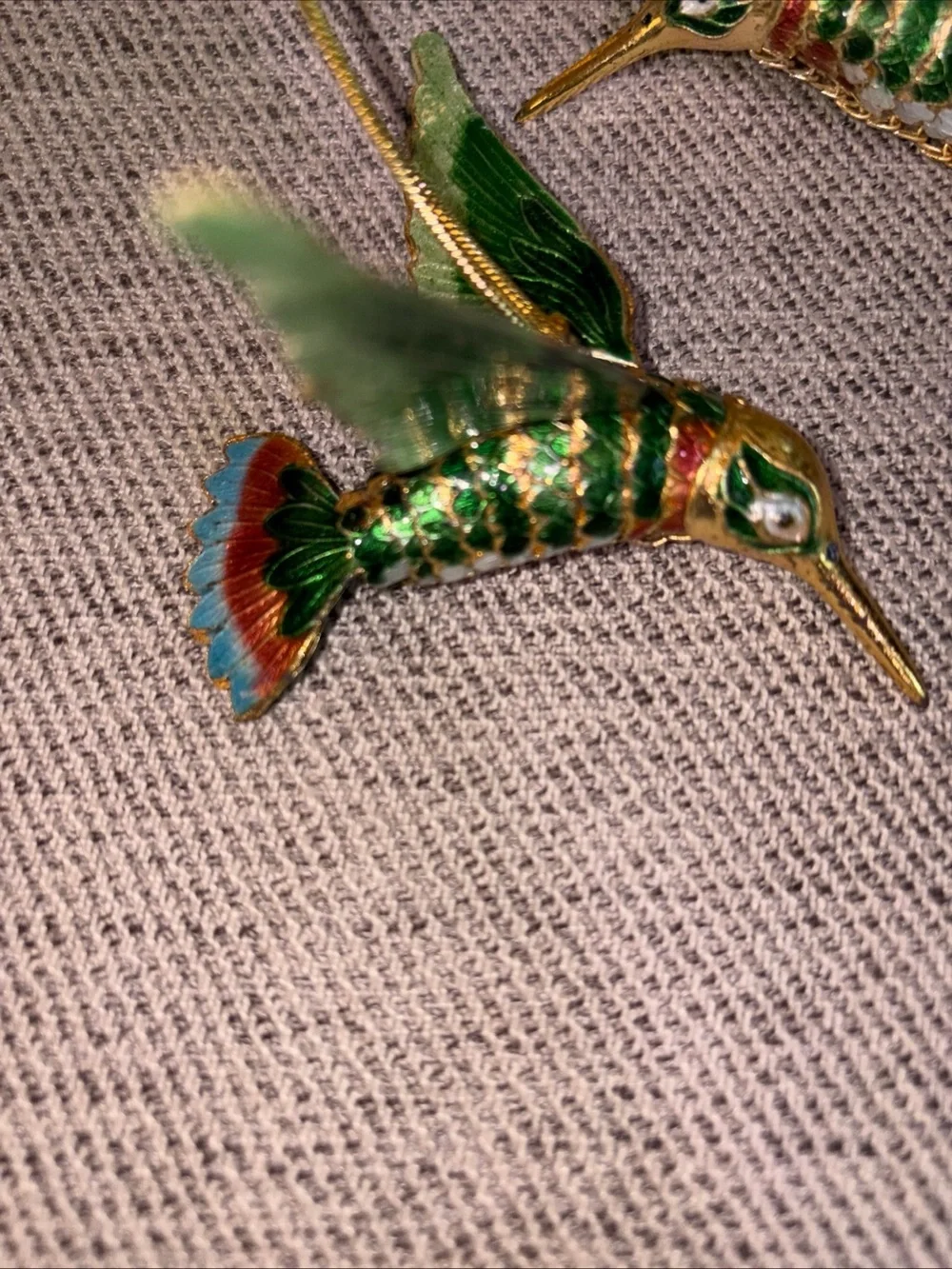 Value Arts Vtg Cloisonné Hummingbird Ornaments Articulated Enamel set of 2